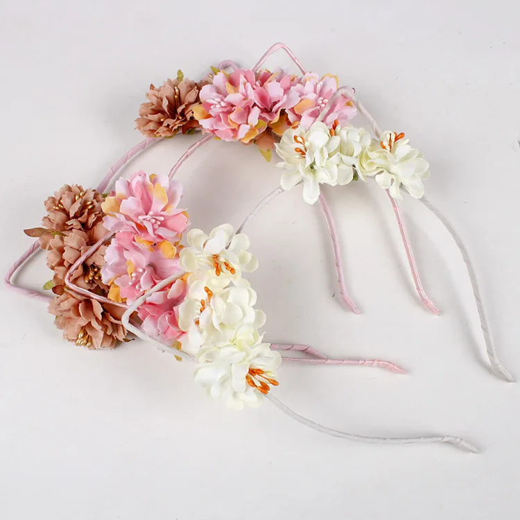 New Design Cute Hair Band Cat Ears pink Flower Headband For Girls