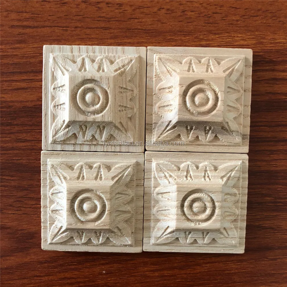 wood carving square rose flower wooden appliques