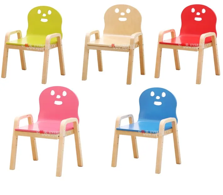 Smile Face Wooden Baby Kids Chair With Arm Children Chair