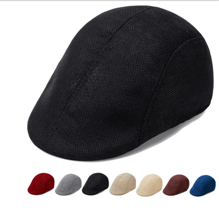British Classic Vintage Linen Plain Hard Newsboy Beret Caps Hat For Men (60771323881)