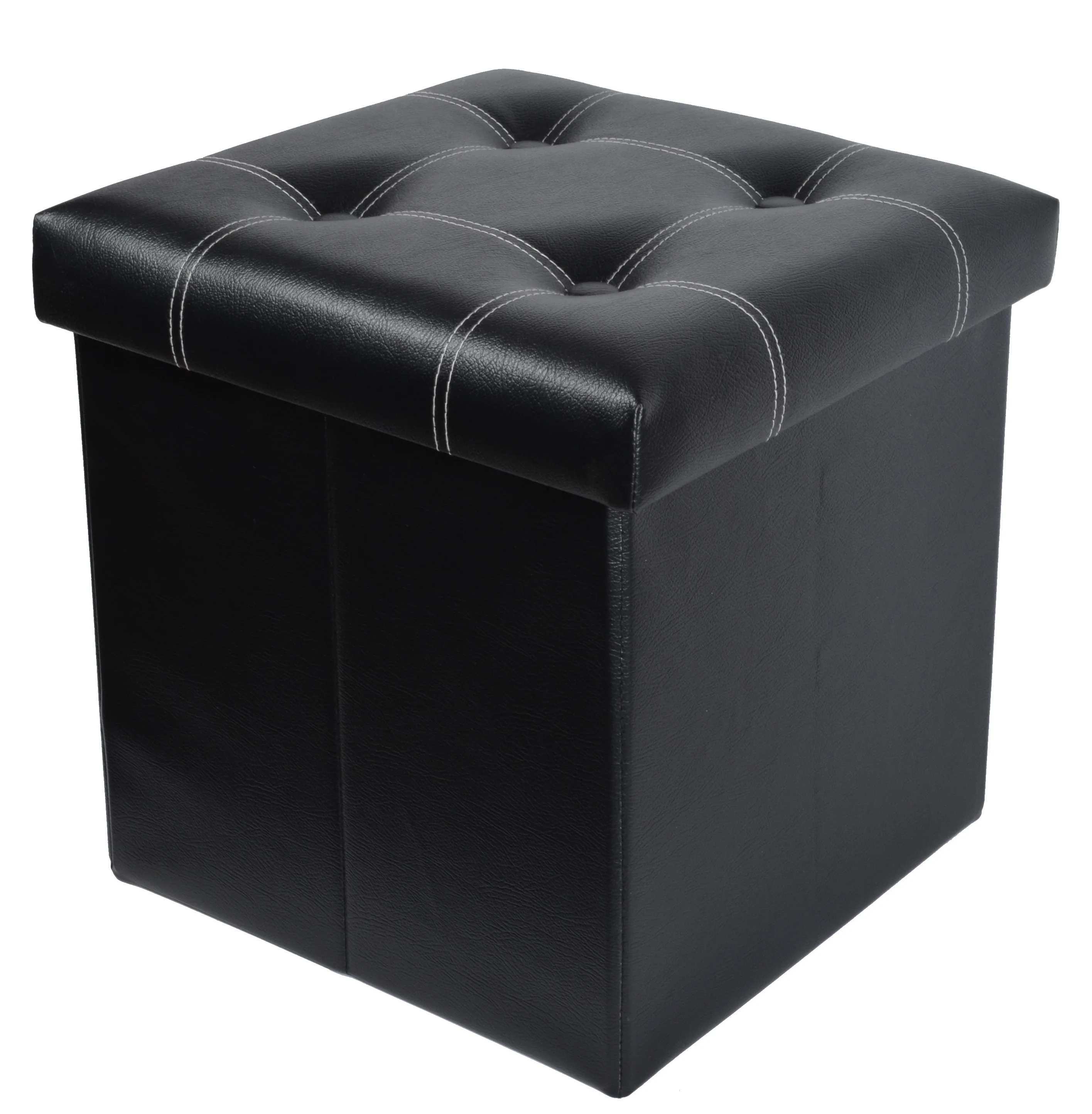 Red Cross stitching square EI MDF folding storage seat box,pouffe stool,OEM