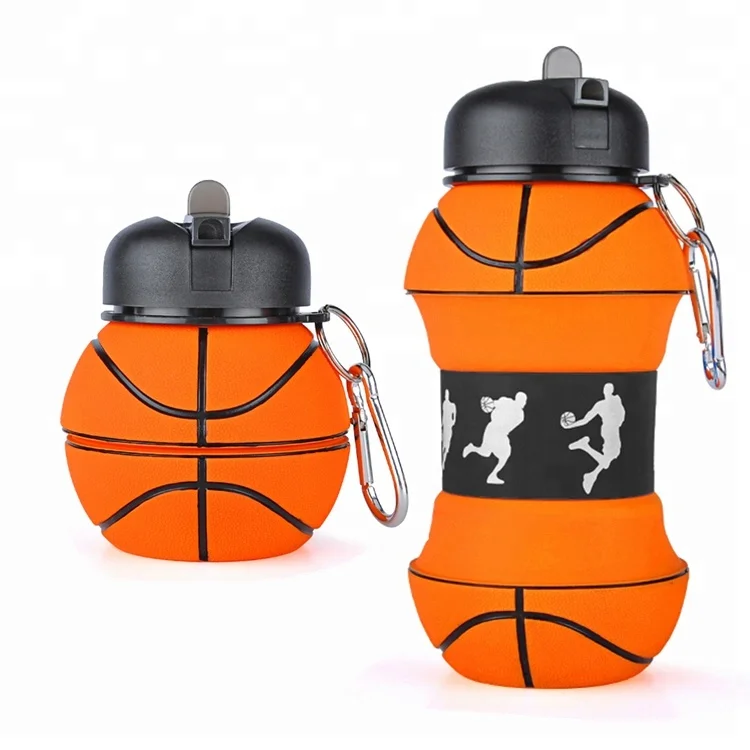 Custom Eco-Friendly Folding Rubber Basketball Shape Silicone Sport Collapsible Drinkware Silica Gel Foldable Water Bottle
