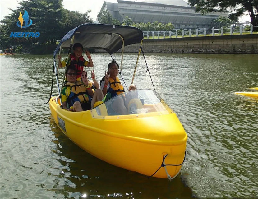 4 Persons Water Bike Wheel PE Plastic Electric Powered Pedal Boat with Sun-shade Cover for Entertainment Park