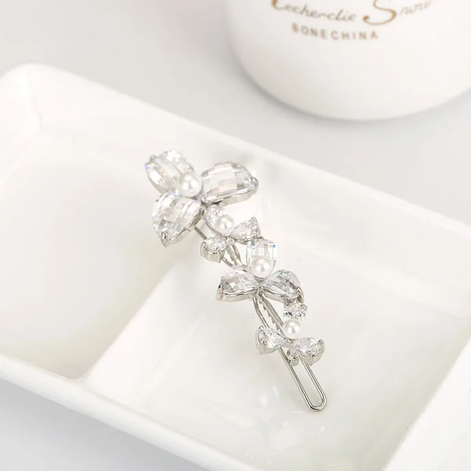 LUOTEEMI White Gold CZ Women Girl Bohemia Bridal Flower Orchid Hair Clip Hairpins Barrette Wedding Decoration Hair Accessories