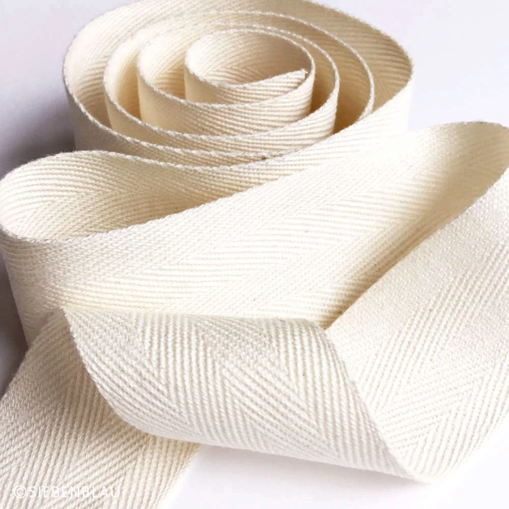 Оптовая продажа с фабрики, хорошая цена, 25 мм, белая 100% хлопковая саржа в елочку, Спортивная полиэфирная лента