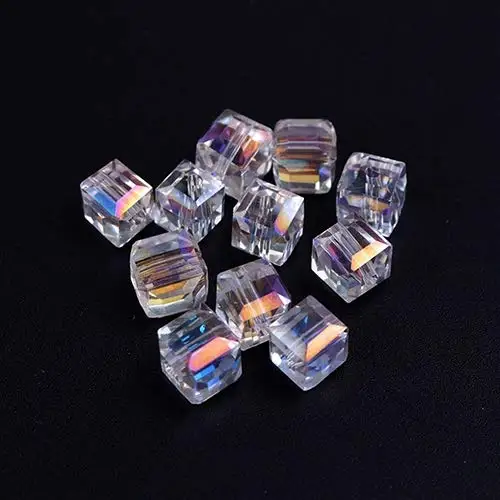 AB Colorful DIY Cube Crystal Glass Beads Faceted Square Charm Beads