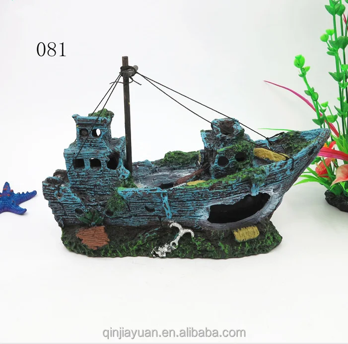 Hollow resin ship for fish and shrimps cave house of aquarium landscape decoration