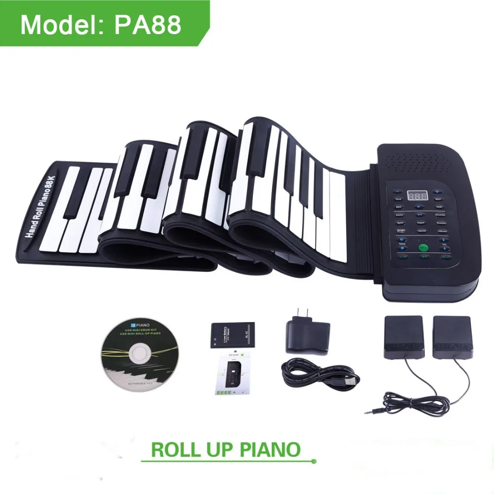 Flexible Portable Hand Roll keyboard with micro USB port for Children Playing 88Keys keyboard electric digital Piano