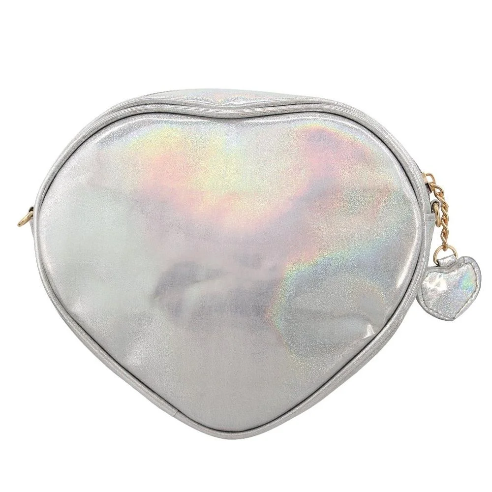 custom pins display Women Hologram Pu Leather Heart Shape Clutch Chains Purse ita Handbag Crossbody bag