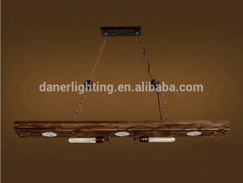 American vintage industrial wood pendant lighting indoor bamboo hanging LED linear chandelier pendant light