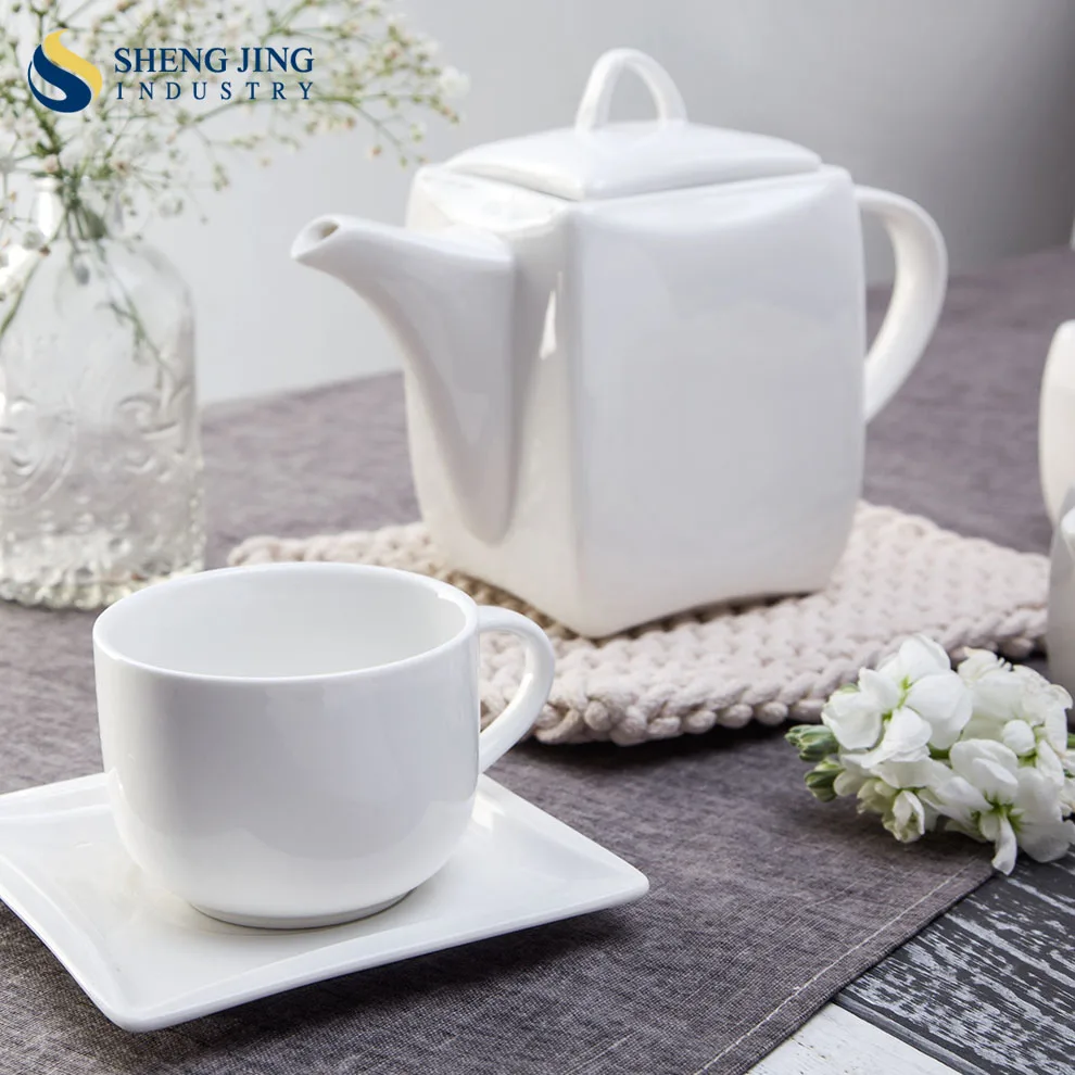 Modern White Ceramic Restaurant Tableware Set Classic Design Pot Cup Teapot with Saucer Hotel Porcelain Coffee Service Tea Sets