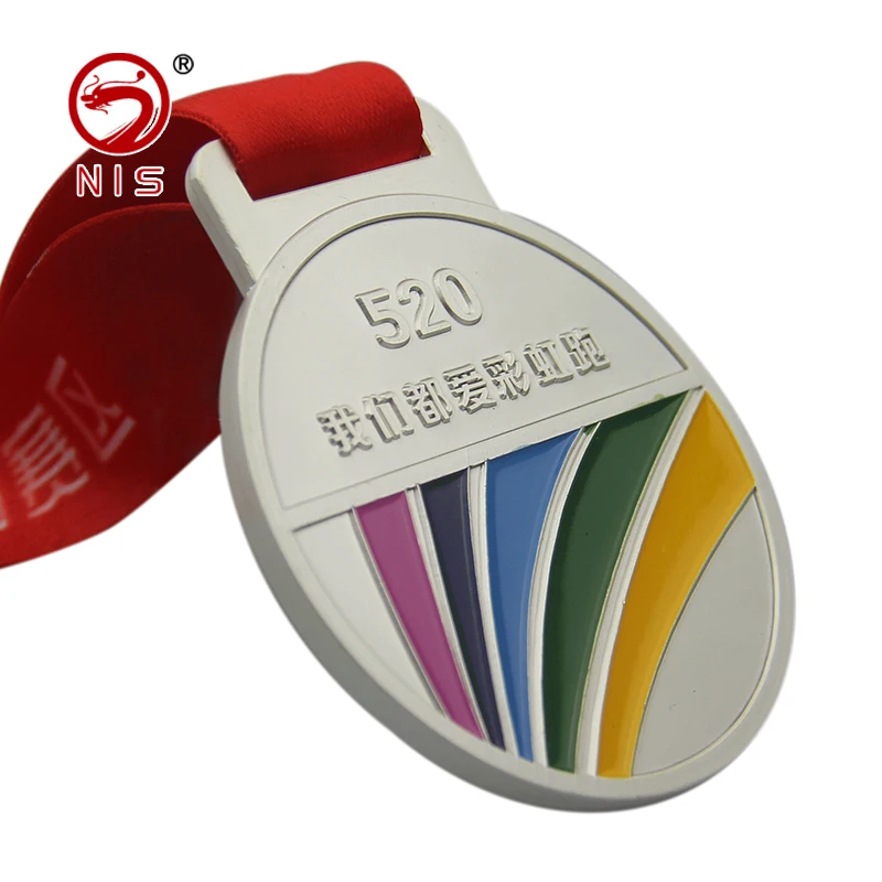 Antique silver die casting metal award souvenir medal with ribbon