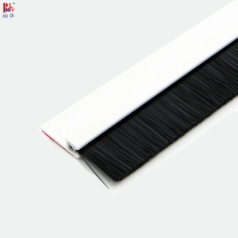 Self Adhesive Under Door Bottom Seal Weather Striping White PVC & PP Brush Strip Draught Excluder Sweep Dustproof Windproof