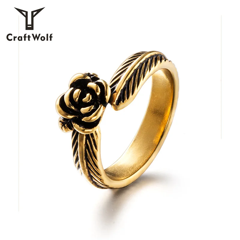 Craft Wolf Hot Sale High Quality Couple Feather Rose Gold  Ring