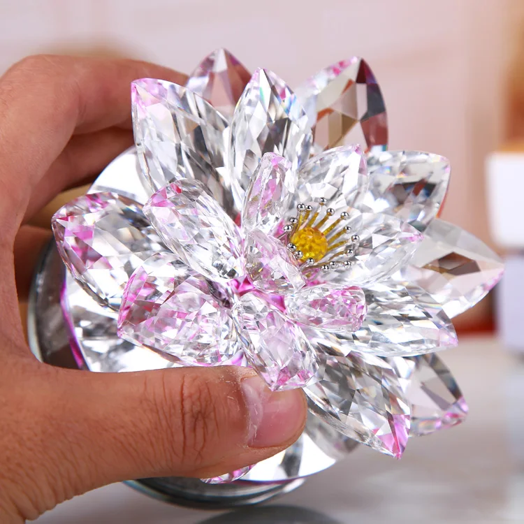 Buy Now Save 10% Wholesale Large Glass Crystal Lotus Flower Pink for Decoration