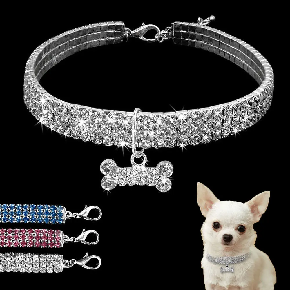 Bling Rhinestone Dog Bone Collar Crystal Puppy Chihuahua Dog Cat Necklace Accessories Pet Supplies