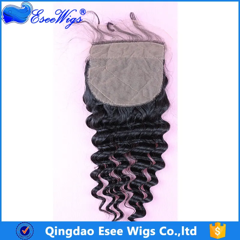 7A Gread 4x4 / 5x5 inch Silk Base Deep Wave Closure Virgin Brazilian Lace Closure Hair Piece 5x5inch Natural Color Density 130%