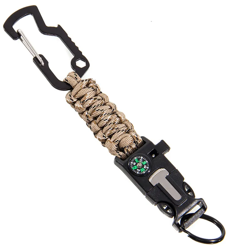 Adventure camping outdoor gear survival paracord fire make compass keychain