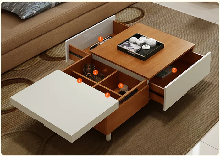 The glossy PVC white and wood grain coffee table