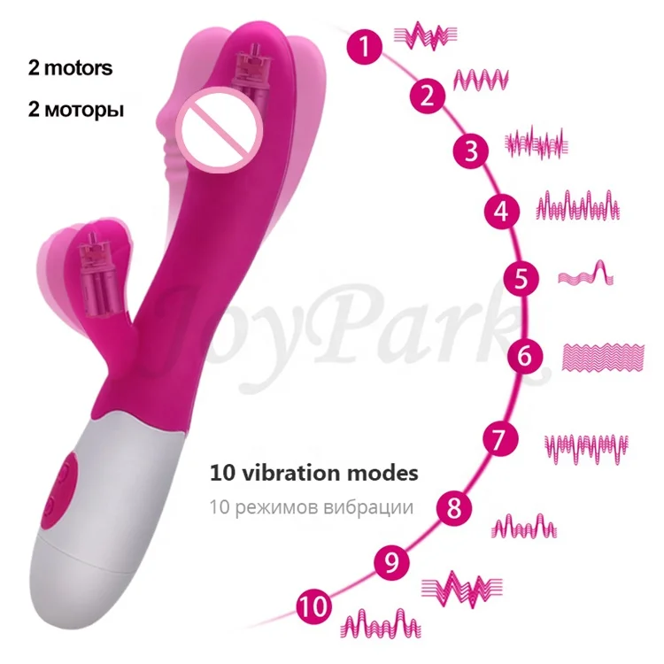 JoyPark Best 10 Speed Female Dual Motor Soft Silicone Vibrating Dildo Pink Rabbit Vibrator Women