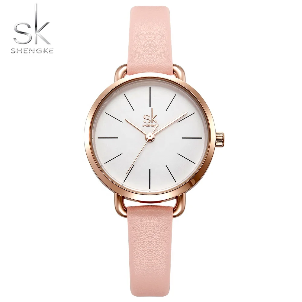 Shengke chain Women Watches Simple Quartz Wristwatches for Woman Freestyle Ladies Watch Leather Girls Clock