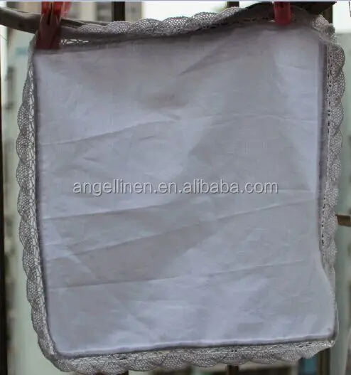 100% cotton lace hem handkerchief in white color can with monogramming