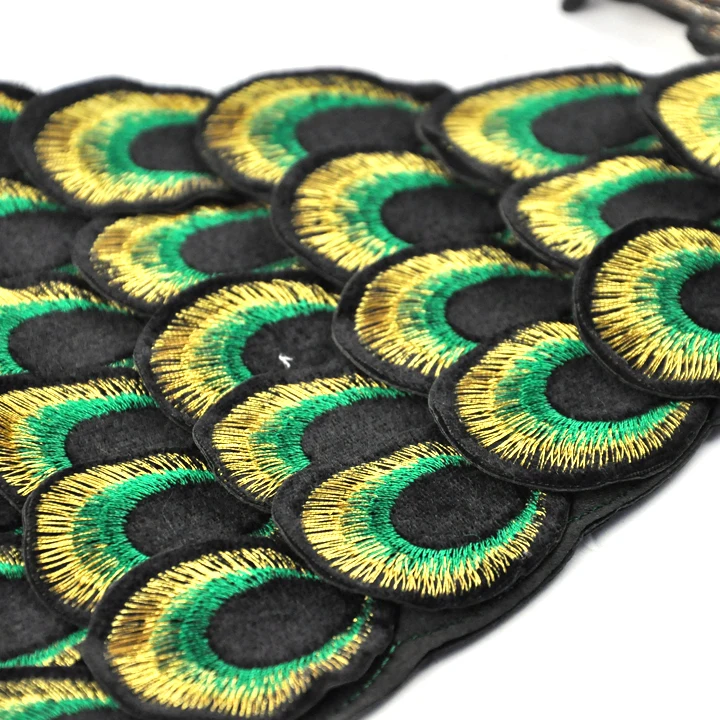 handmade peacock applique embroidery designs for wedding dress decoration