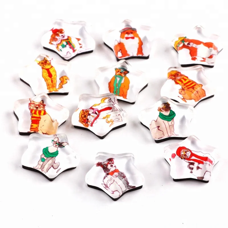 Wholesale Custom Refrigerator Magnet Sticker Kitchen Star Shaped Dog Cat Malta Glass Magnet