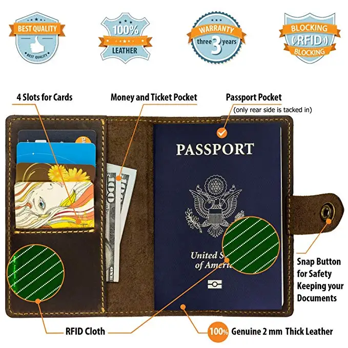 Wholesales fashion personal RFID Blocking passport cover pu leather passport travel wallet cover ID Card Wallet - Travel Case