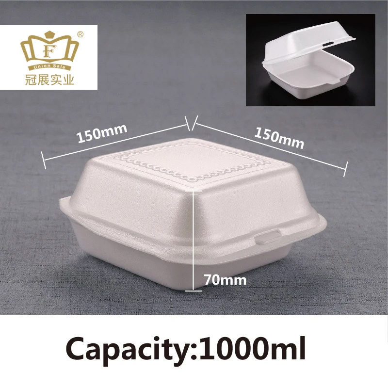 
Disposable 6inch square thickened foam hamburger box with new food grade ps material take away foam food container 