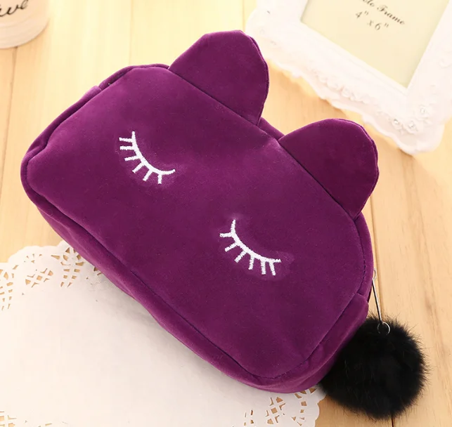 Hair Ball Accessory Suede Material Cute Promotional Bag Coin Purse Embroidery Eye 3D Rabbit Shape Pouch Cosmetic Bag