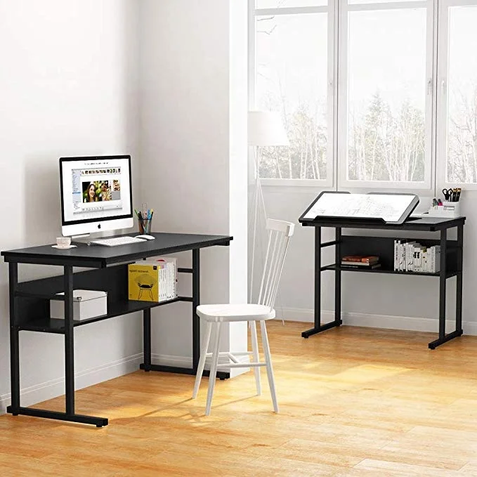Modern L-Shaped Desk with Bookshelf Home Workstation Desk Long Corner Game Table Monitor Stand Modern Wooden Computer Table