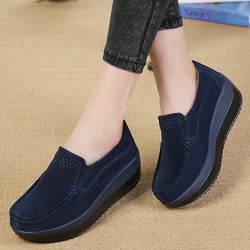 Suede leather loafers slip on moccasins platform women shoe stock shoes for lady
