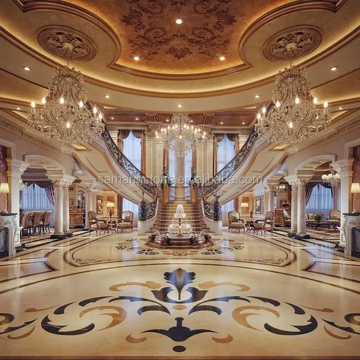 Waterjet marble tiles design floor pattern for lobby decoration