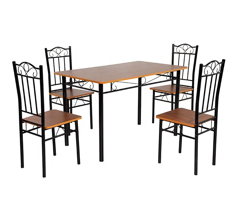 Melamine Oak metal Dining room table set with 4 chairs for dining room DS-006