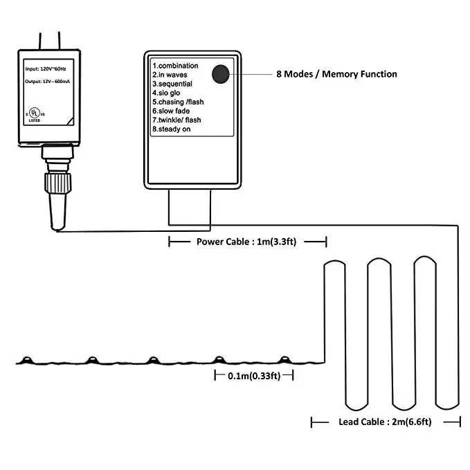 400 LED 132ft Silver Copper Wire String Fairy Lights 8 Modes with Low Voltage Transformer