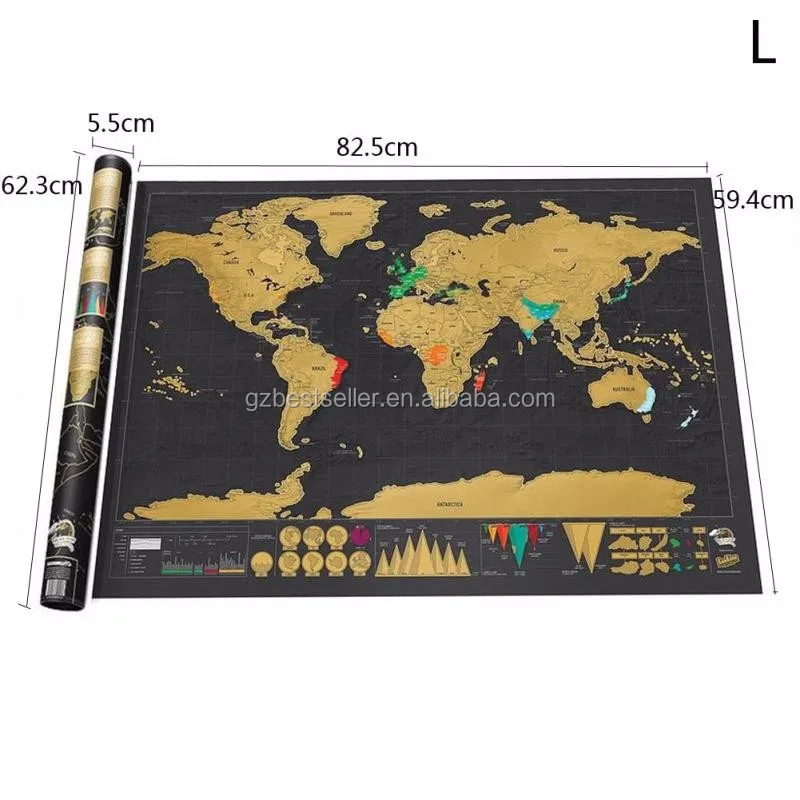 Realiable Quality Premium Scratch Off World Map Black Colors Scratch Travel Map