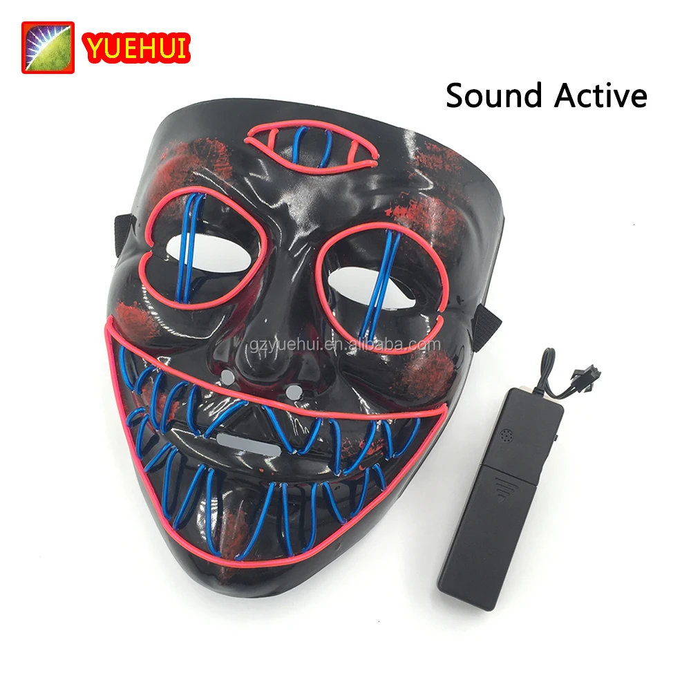 Wholesale Light Up EL Wire Neon Blue Glow Mask Rave Halloween Mask Voice Active Purge Led Mask for Easter Day China Supplier
