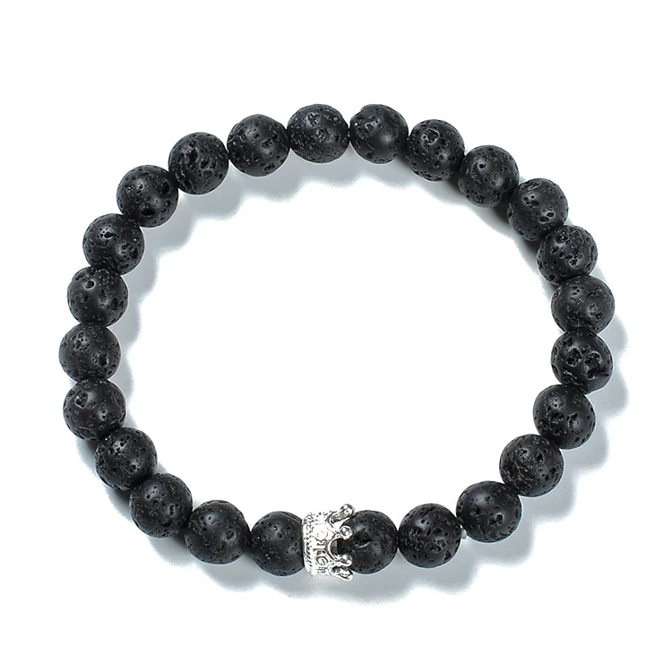 F118 2 Pcs Rose Quartz Volcanic lava stone Valentine Handmade Jade Bangle crown boy girl friendship gifts mans couple bracelet