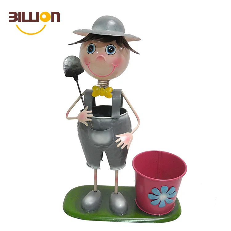 Iron Metal Garden Wholesale Planter Iron Boy Girl Figures Garden Flower Pot