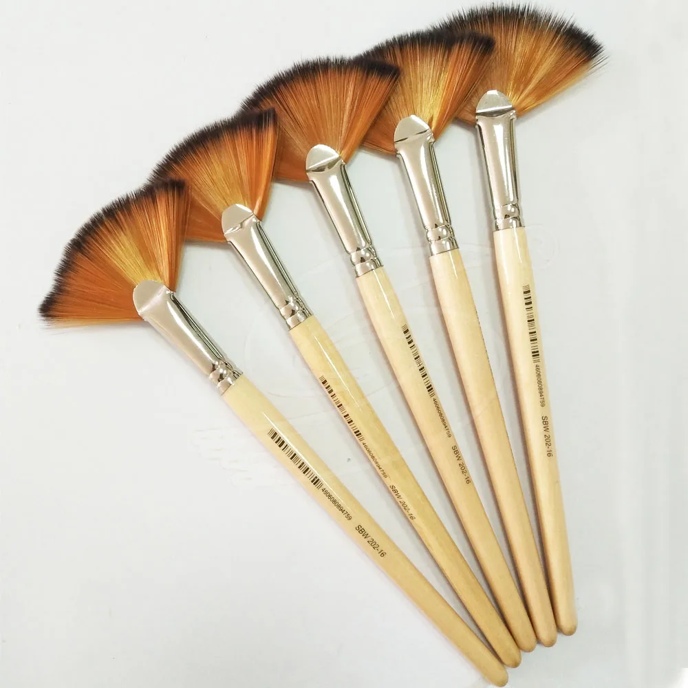 Professional  Artiset Brush Short Wooden  Handle Nylon Fan Paint Brush Manufacturers China