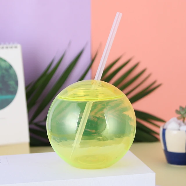 Single Wall Round Ball Tumbler Plastic Straw Tumbler