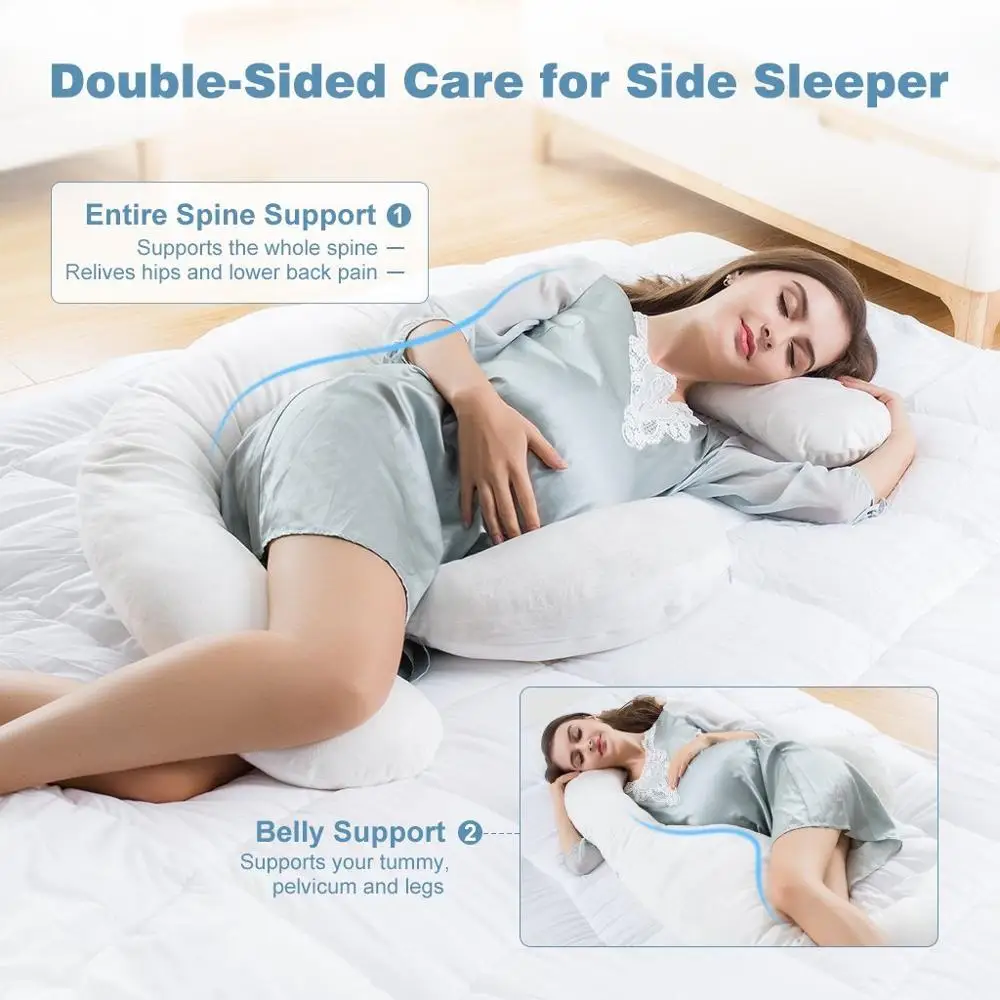 C Shaped Full Body Pillow for Pregnant Women - Supports Back, Legs, Hips, Belly, Head