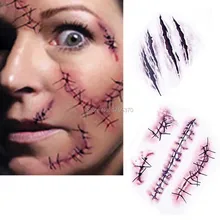 Waterproof etiqueta do tatuagem temporária em Halloween Terror realista a lesão cicatriz tatuagem falsa adesivos