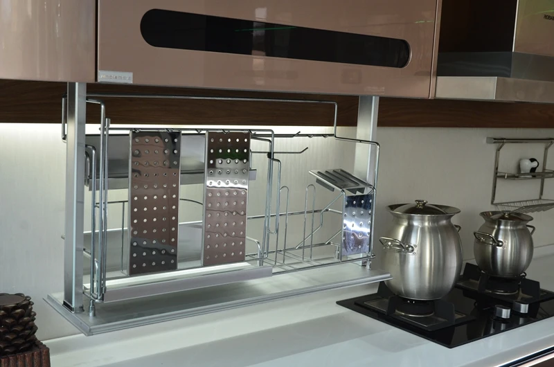 High Gloss Lacquer Finish Modern Metal Handless Plywood Kitchen Cabinets