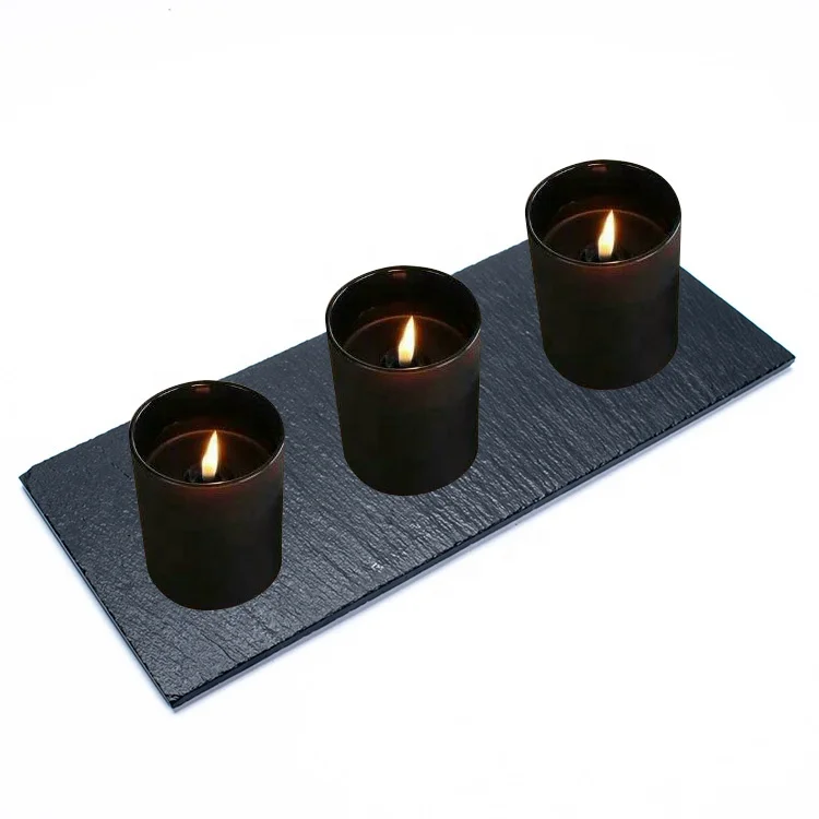 home decor flat bottom round glass tumbler for candles mini size set of 3 slate candle holders