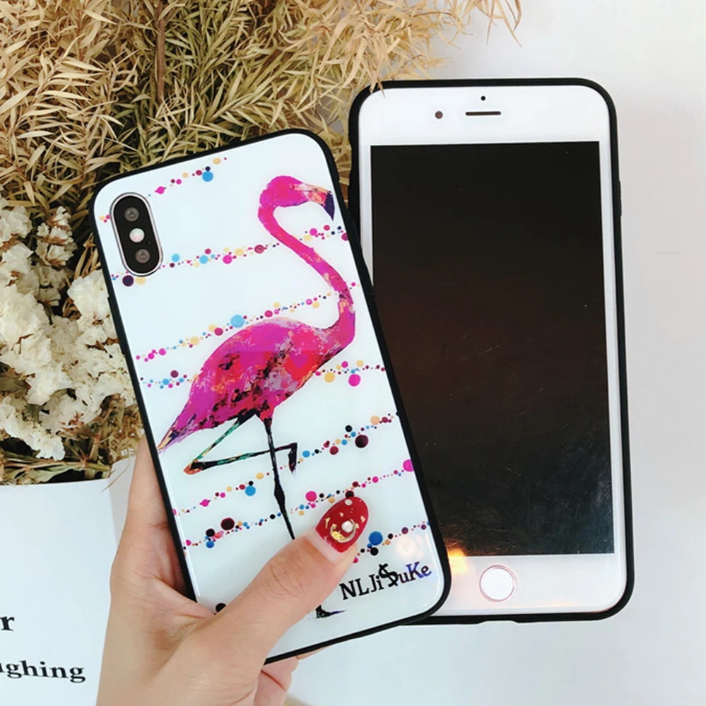 Flamingo Design for iPhone 6 7 8 Plus X Glass Cheap Mobile Cover