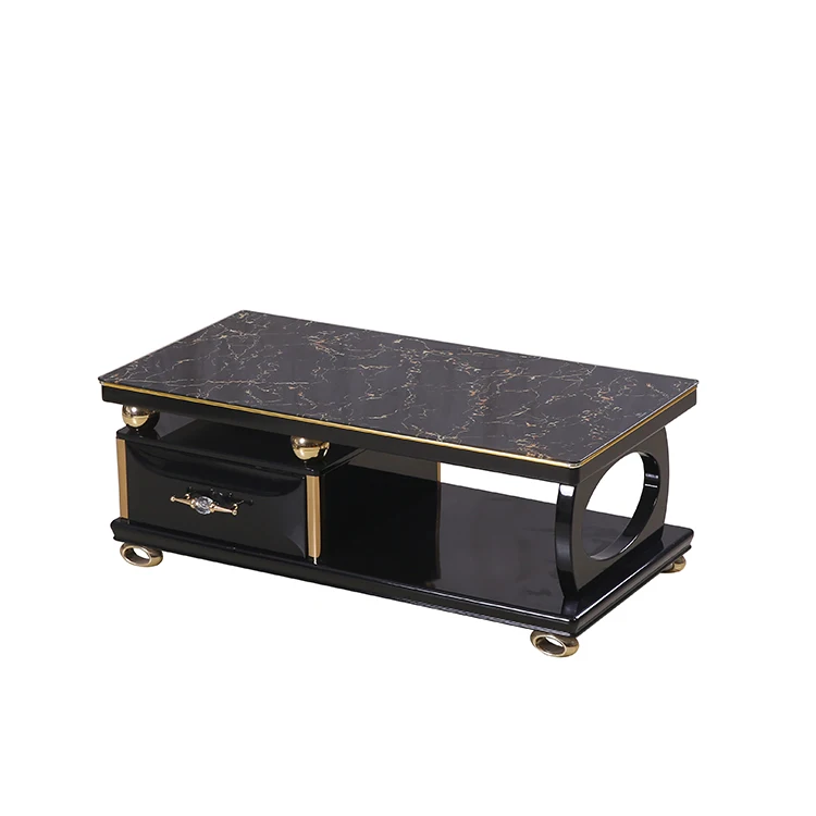 cheap design luxury furniture tempered glass black white coffee table set