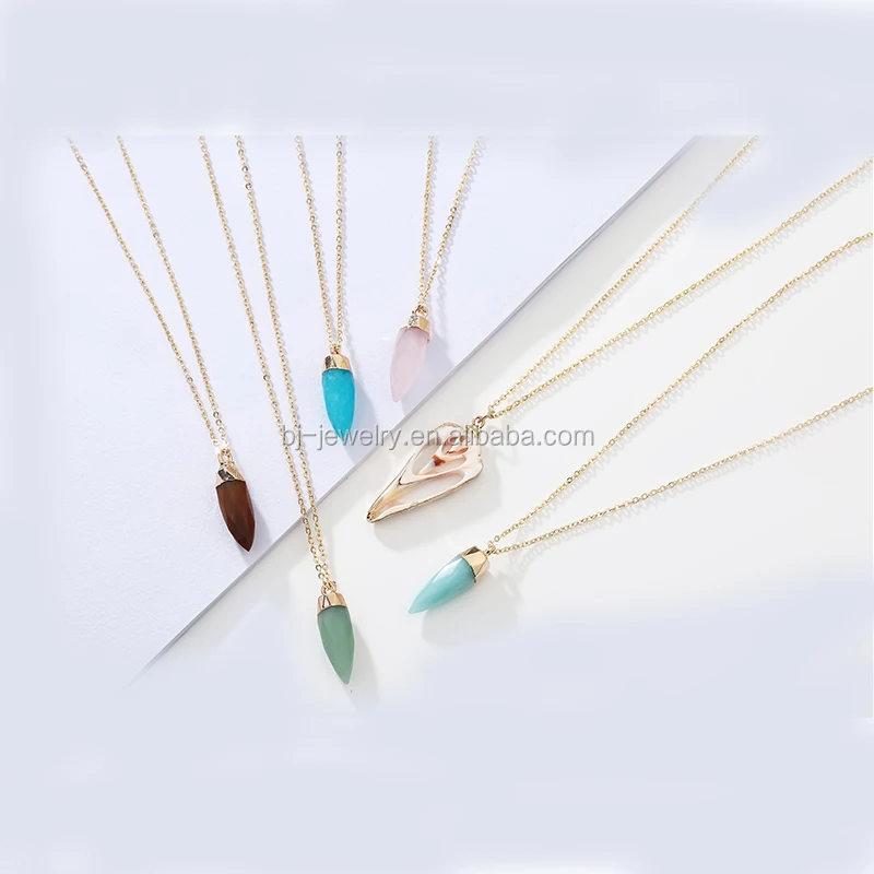 Fashion New Crystal Point Quartz Natural Stone Pendant Gold Chain Necklace