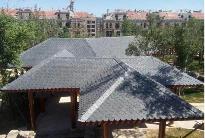 Unique 40*20 cm Eco-friendly Natural Fish Scale Black Slate Roof Tiles For Decoration